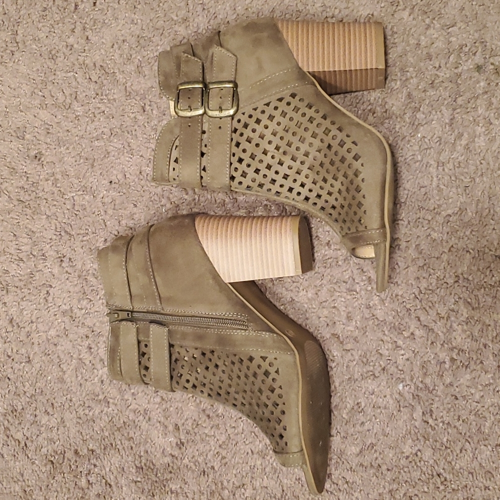 Olive Green Open-Toe Booties